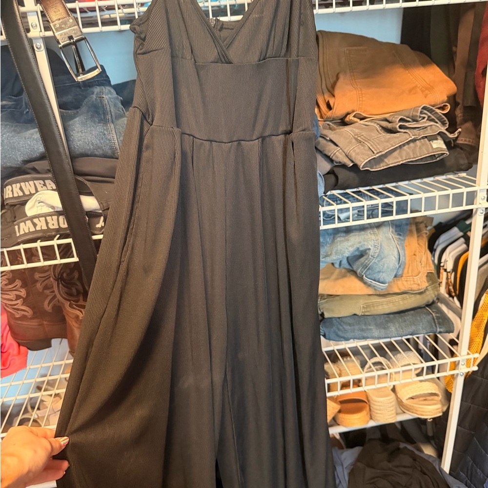 Cider Black Flowing V-Neck Maxi Romper